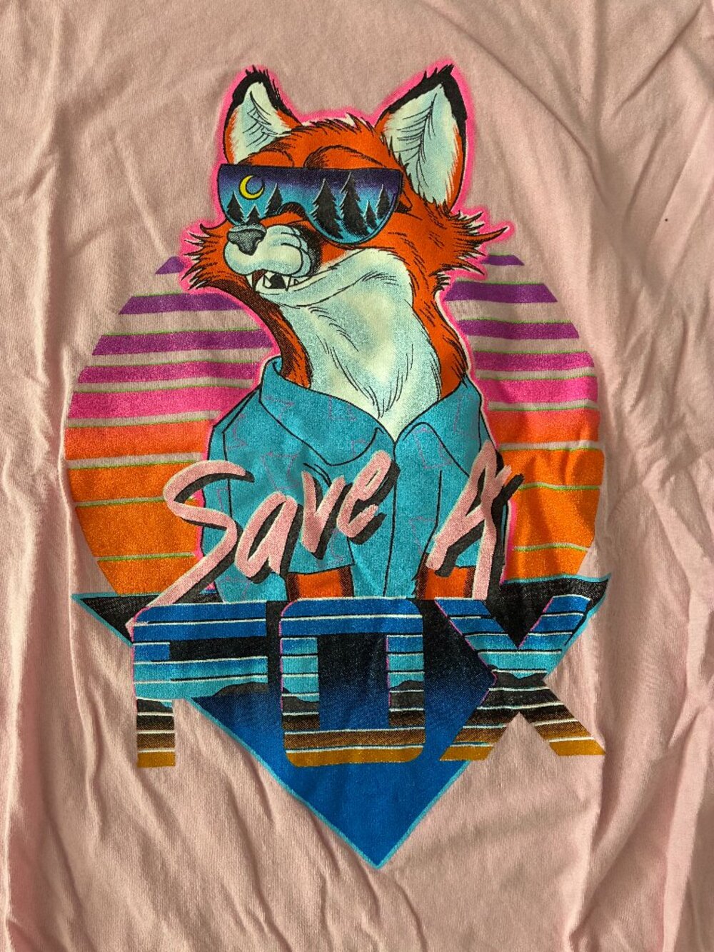 Save A Fox Rescue Charity T-Shirt Retro 80s Fox Design Pink Next Level L Unisex